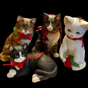 4 Vintage Collectable Christmas Fraiser Kitten Ornaments
